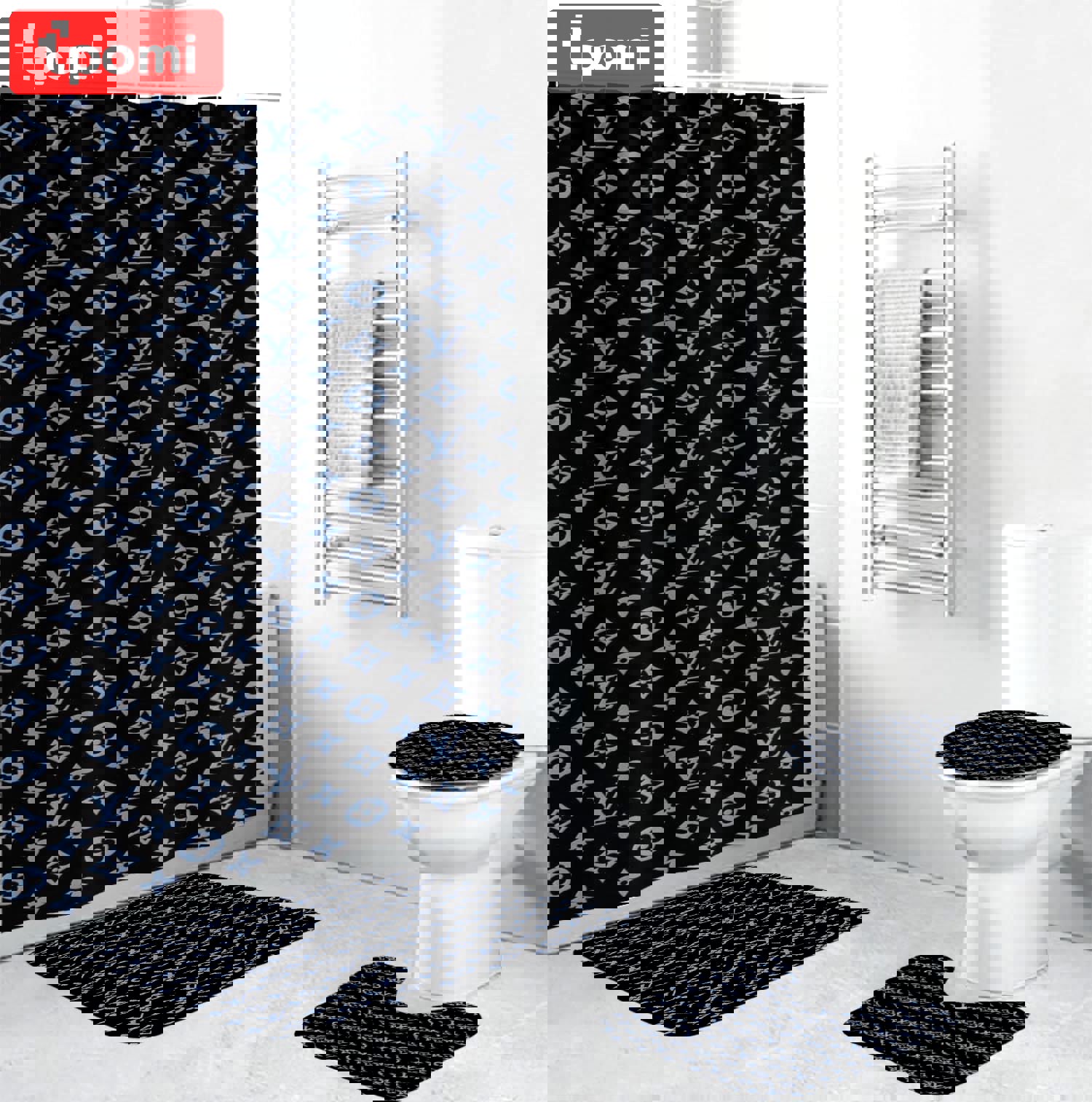 Louis vuitton lv blue bathroom sets bath mat home decor luxury fashion brand hypebeast Bathroom Set