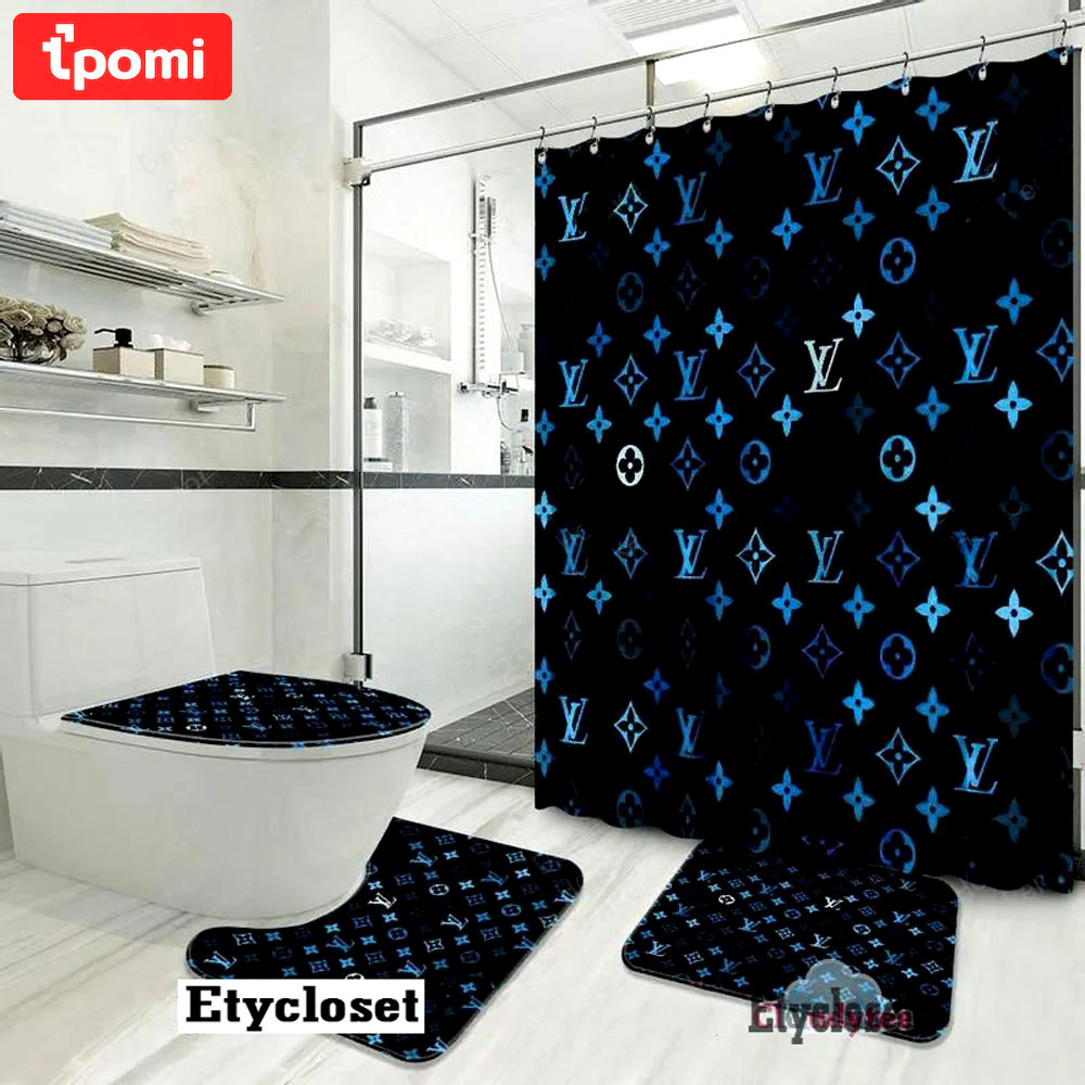 Louis vuitton lv blue bathroom sets hypebeast luxury fashion brand bath mat home decor Bathroom Set