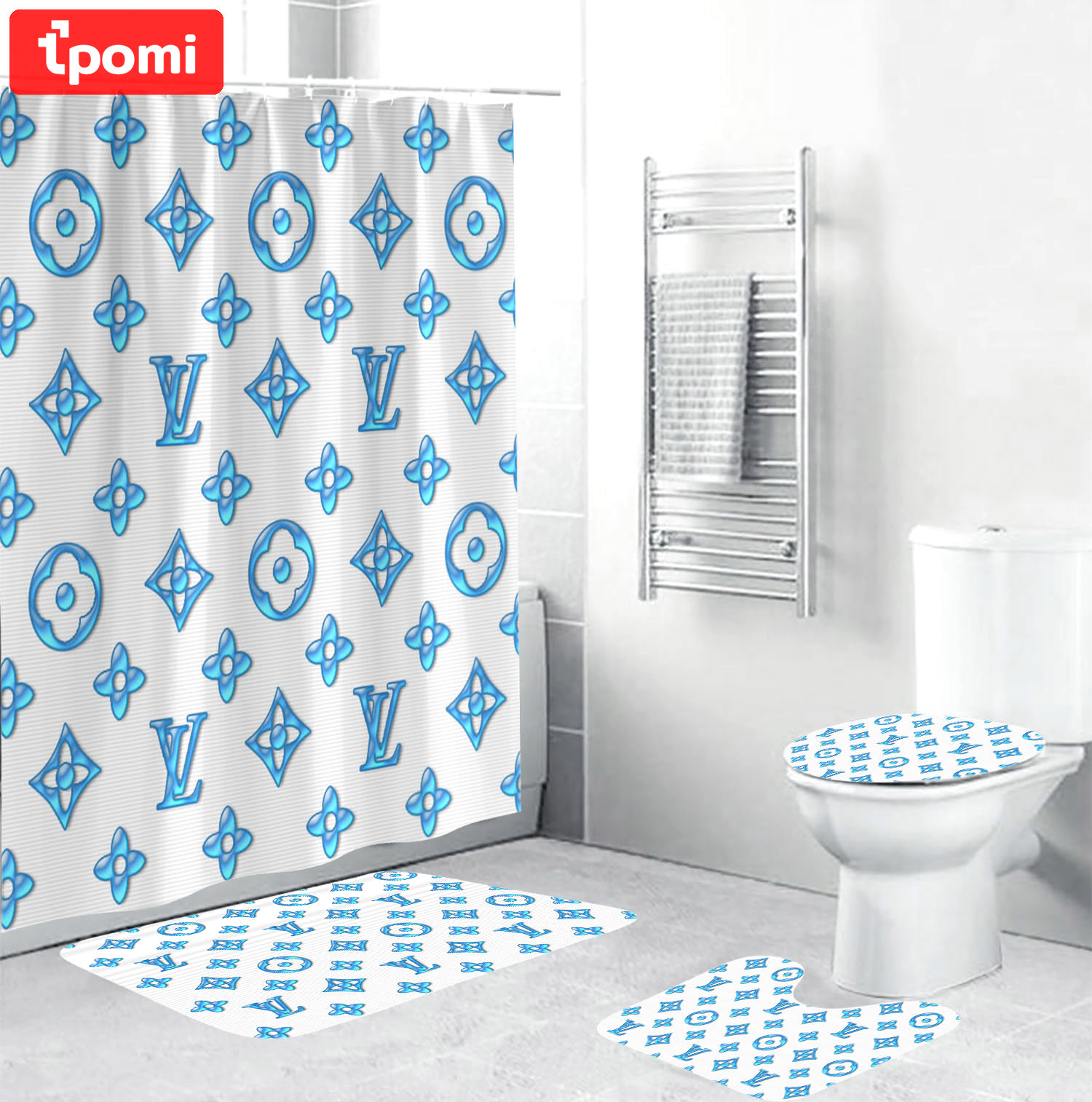Louis vuitton lv blue hypebeast luxury fashion brand bath mat bathroom sets home decor Bathroom Set