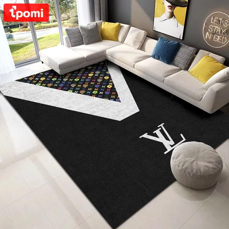 Louis vuitton lv blue logo type 887. Upgrade Your Living Room with Luxury Home Decor: Area Carpets, Floor Decor, Door Mats, and Hot Gift Items with style a High-End Fashion Brand Rectangle Rug
