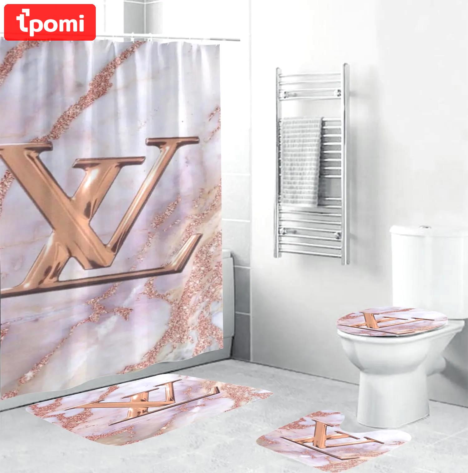 Louis vuitton lv louis vuitton bronzein marble background bathroom set bath mat hypebeast luxury fashion brand home decor Bathroom Set