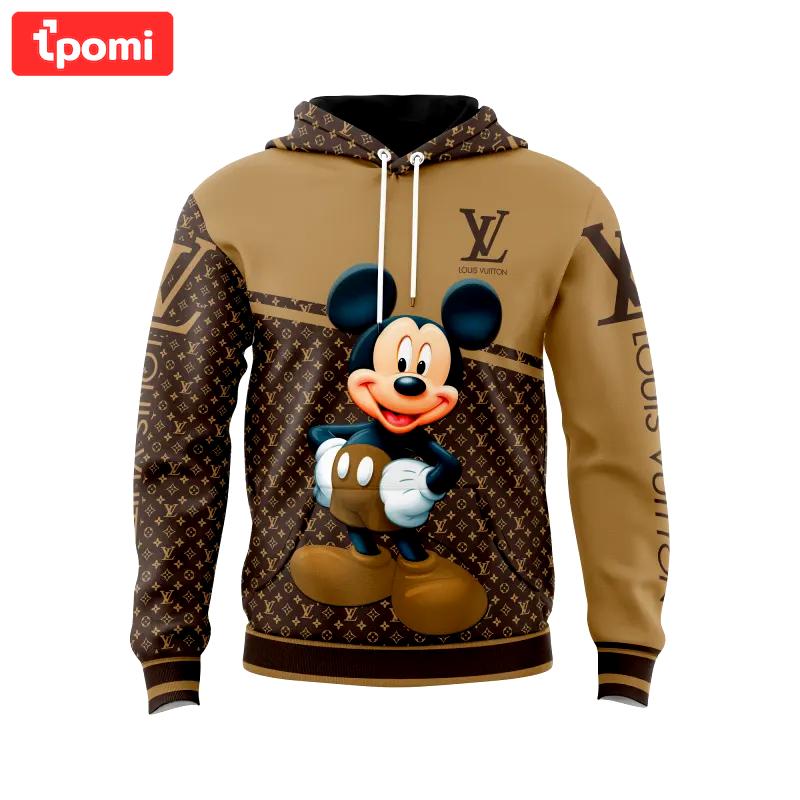 Louis vuitton mickey mouse brown unisex hoodie outfit for men women luxury brand clothing special gift Hoodie 3D