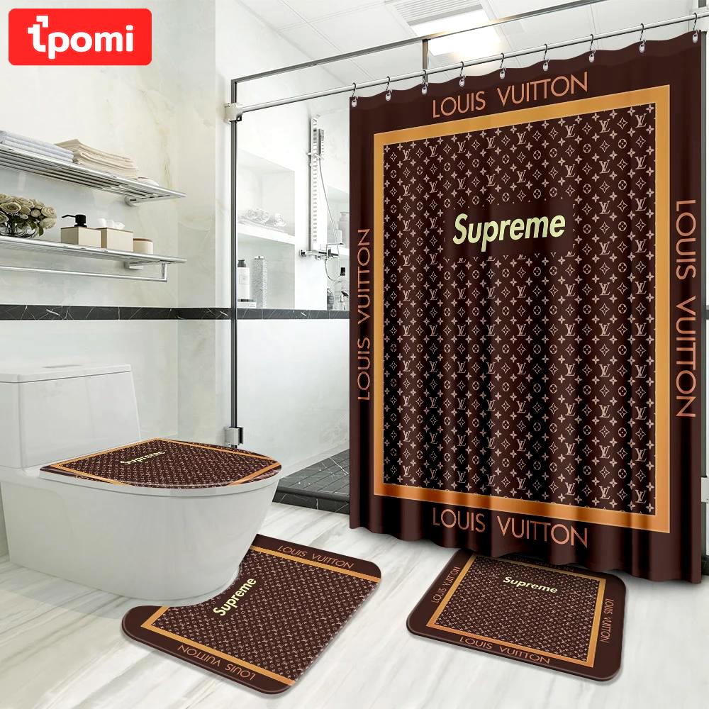 Louis vuitton supreme brown bath mat hypebeast luxury fashion brand home decor bathroom sets Bathroom Set