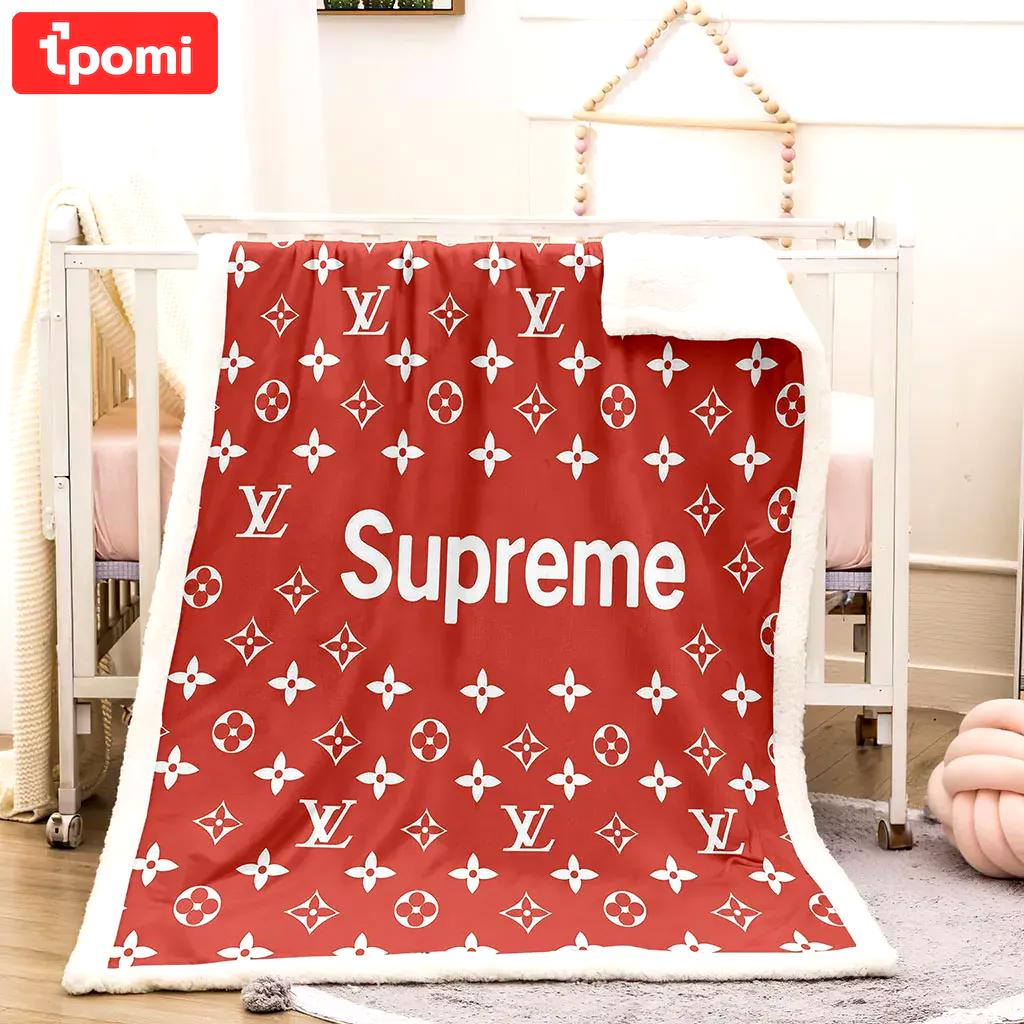 Louis vuitton supreme red luxury brand premium blanket fleece home decor 26 Blanket Fleece