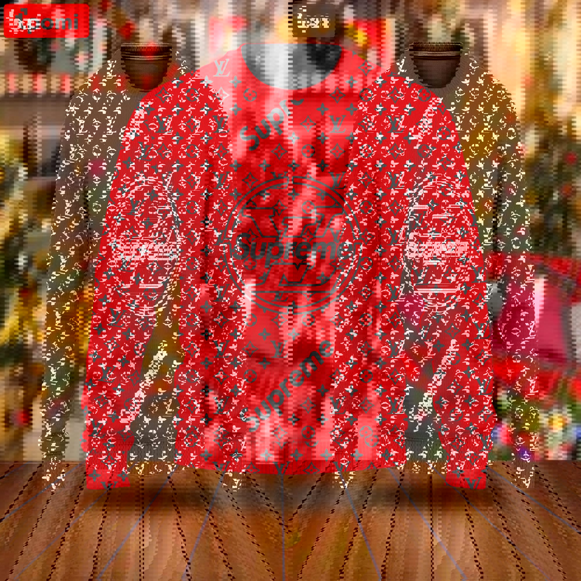 Louis vuitton x supreme luxury ugly christmas sweaterhot 2025 style 474 Christmas Ugly Sweater