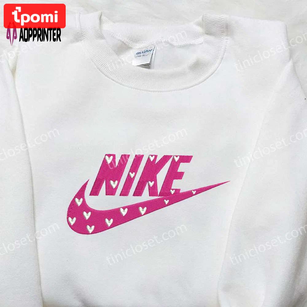 Love x nike pink heart embroidered shirt – best valentine s day gift Embroidered Shirt