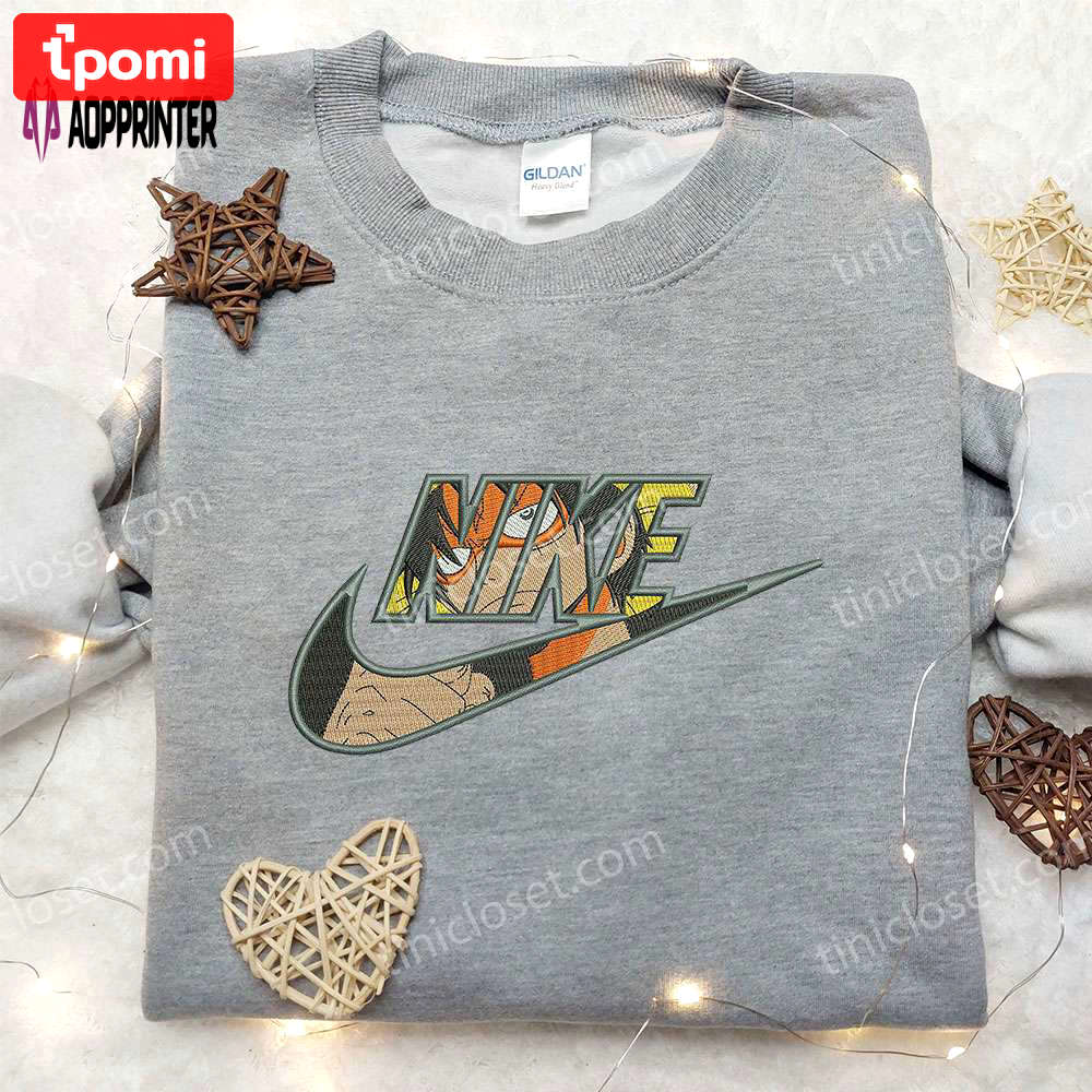 Luffy one piece x nike embroidered shirt: cool anime shirt for fans Embroidered Shirt