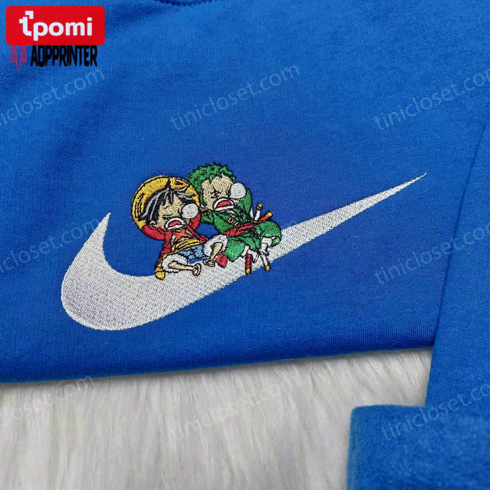 Luffy zoro nike embroidered sweatshirt: one piece hoodie & anime shirt hot topic Embroidered Shirt