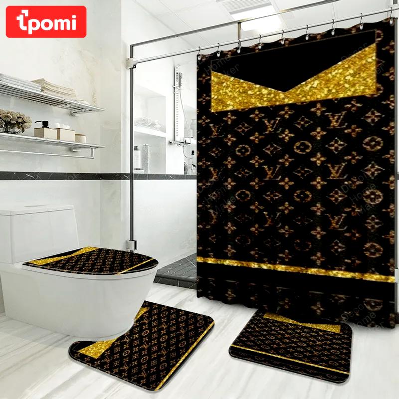 Lv louis vuitton logo type 823 Bathroom Accessory Sets Pedestal Rug Bath Mat Set Bathroom Sets Luxury Fashion Brand Hypebeast Bathroom Home Decor Toilet Cover Waterproof Shower Curtain