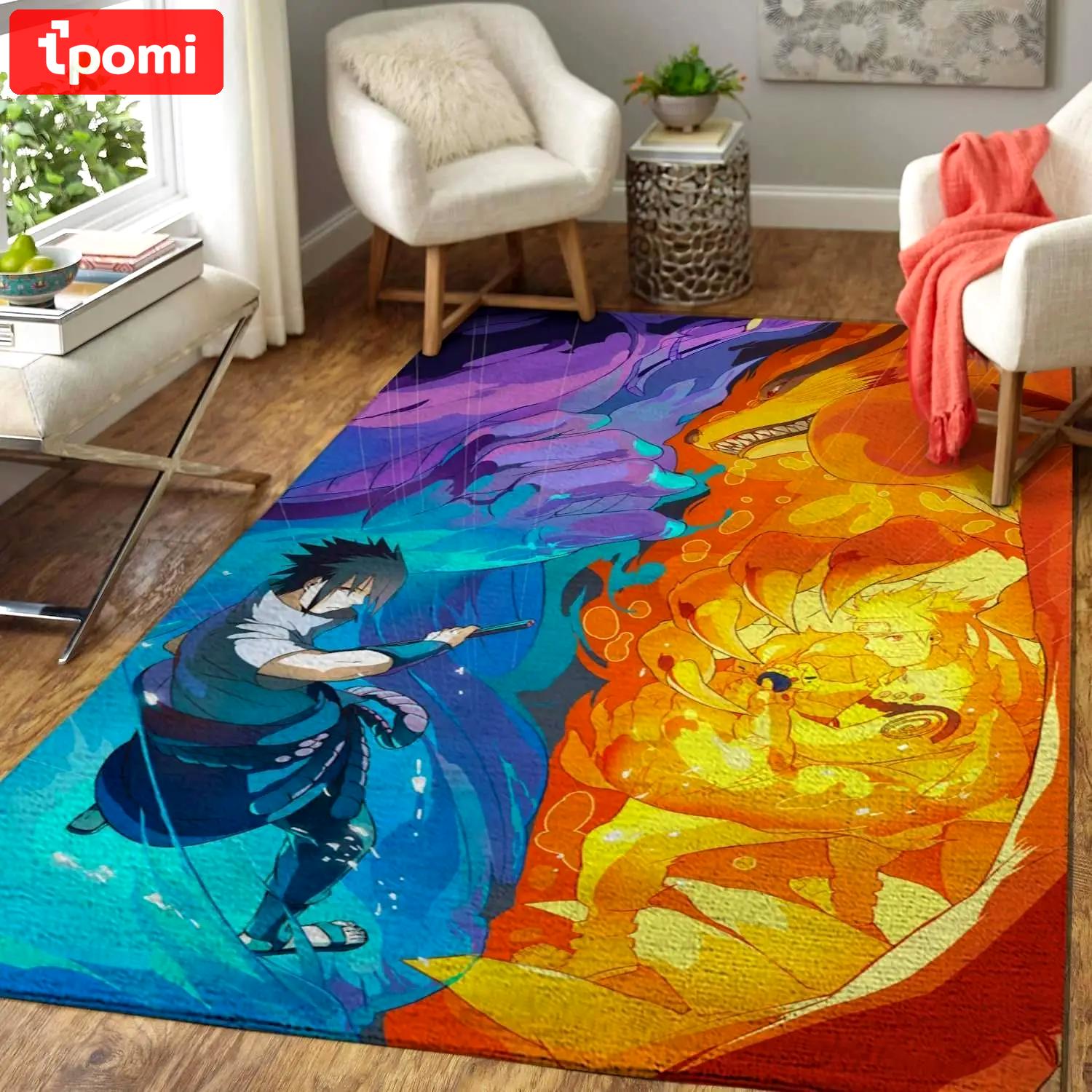 Manga fans naruto vs sasuke area rug manga anime home decor homebeautyus Rectangle Rug
