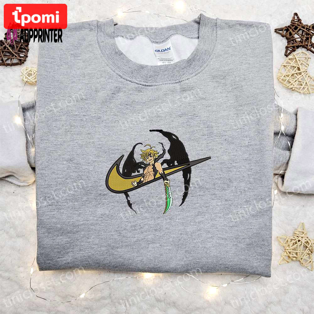 Meliodas x nike swoosh anime embroidered hoodie & the seven deadly sins shirt: nike inspired embroidery Embroidered Shirt