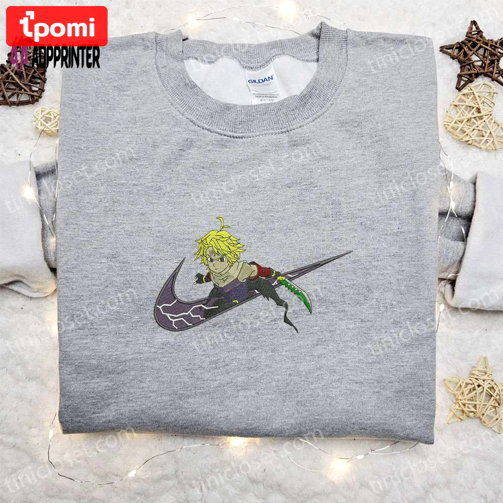 Meliodas x nike swoosh anime hoodie & shirt: best birthday gift ideas Embroidered Shirt
