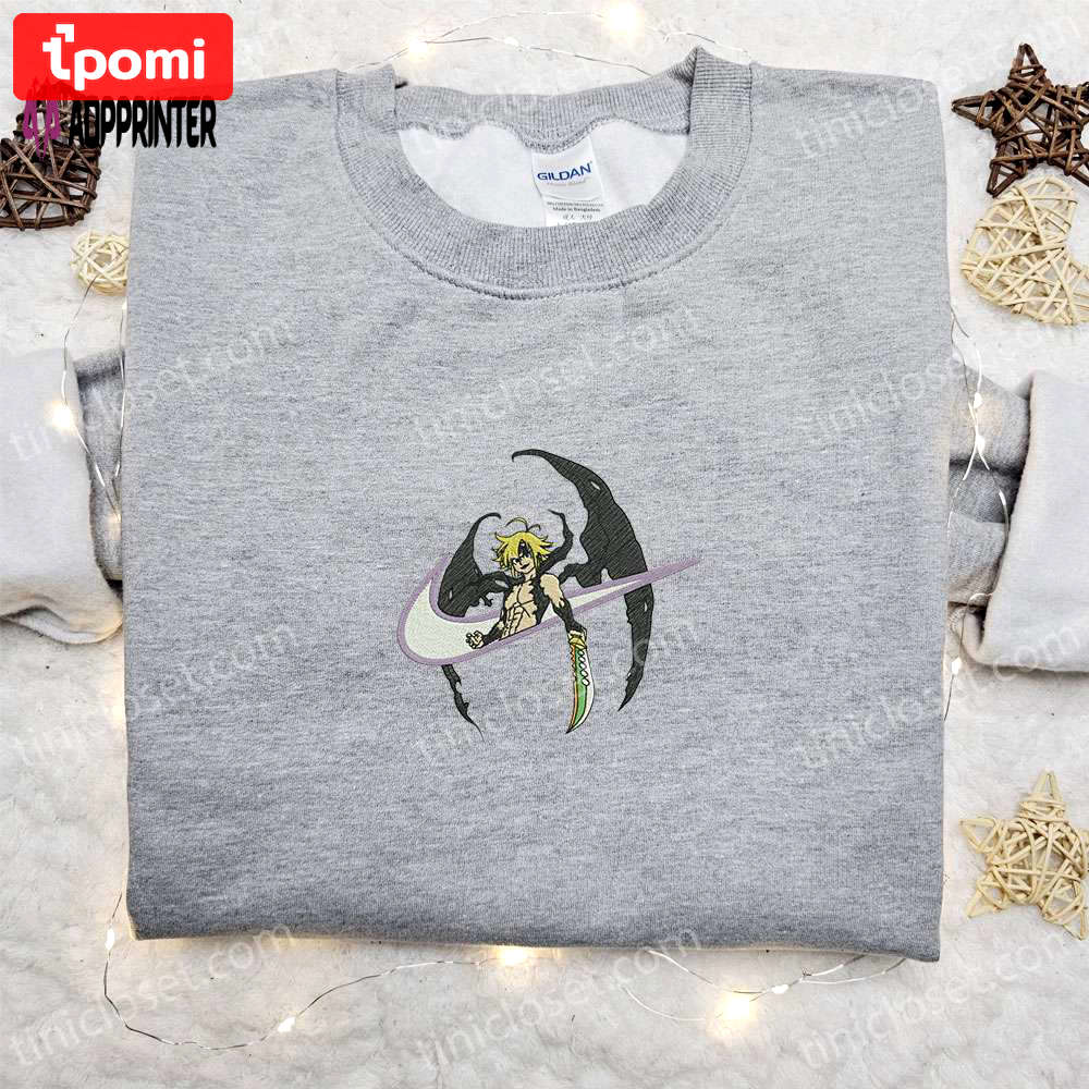 Meliodas x nike swoosh anime tshirt: the seven deadly sins embroidered shirt – nike inspired design Embroidered Shirt