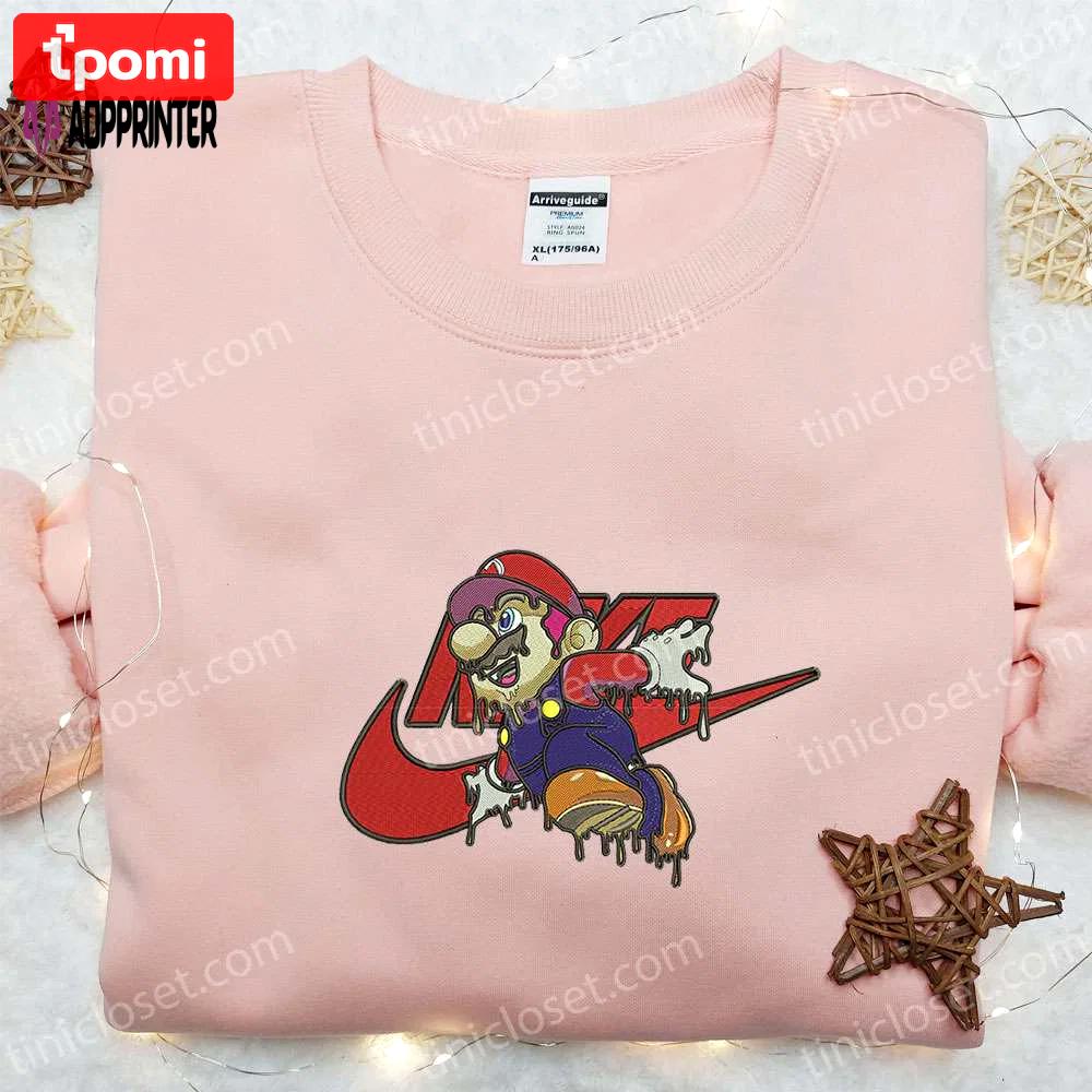Melting mario x nike swoosh cartoon embroidered shirt super mario & nike inspired design Embroidered Shirt