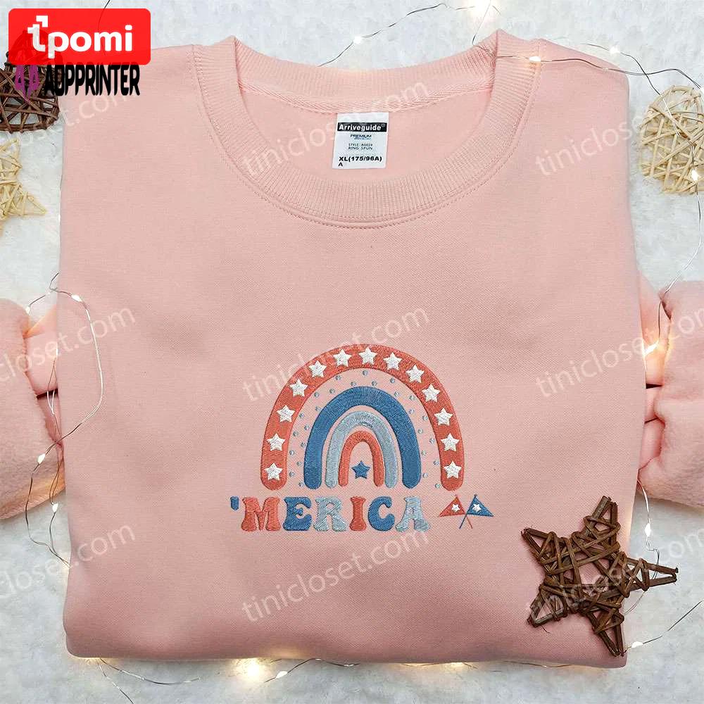 Merica rainbow embroidered shirt: best patriotic shirts & national day gifts Embroidered Shirt
