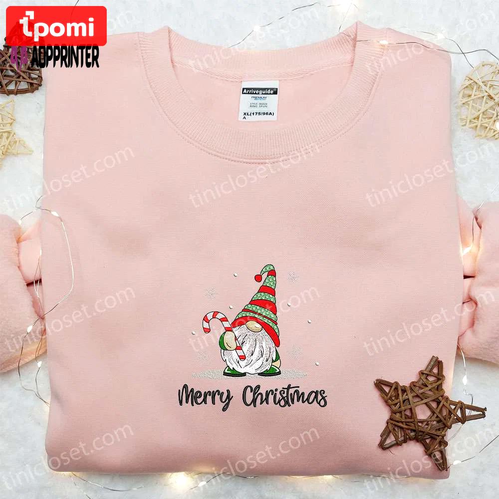 Merry christmas gnome candy cane shirt & hoodie: perfect family gifts Embroidered Shirt