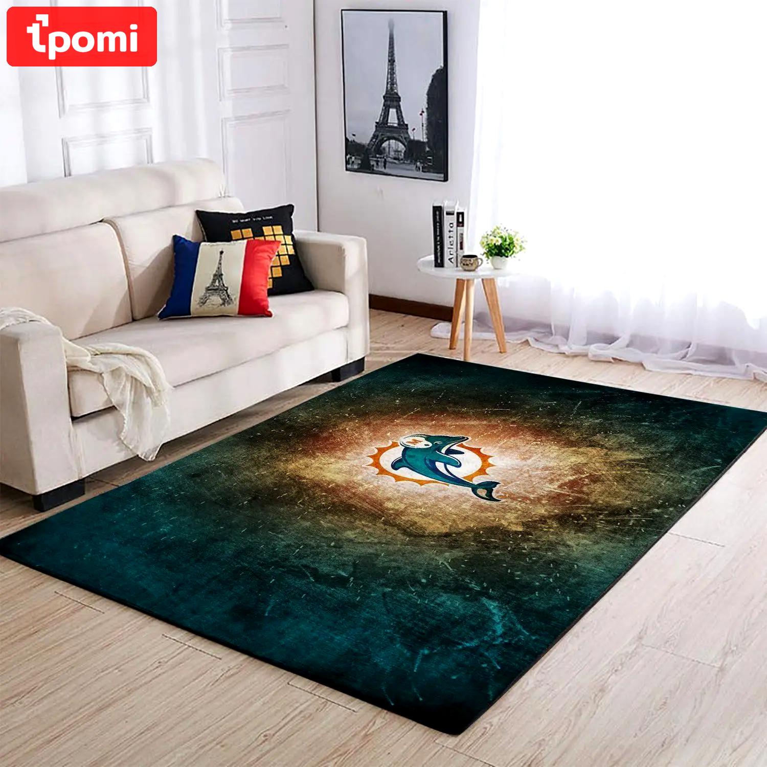 Miami dolphins area rug nfl football rug regtangle carpet floor decor Rectangle Rug