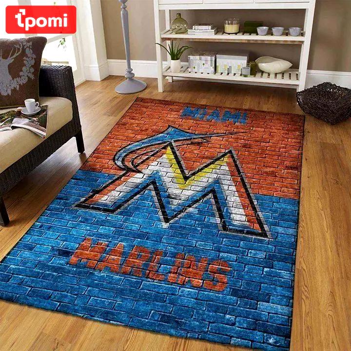 Miami marlins wall brick area rug mlb team logo carpet living room rugs v3681 Rectangle Rug