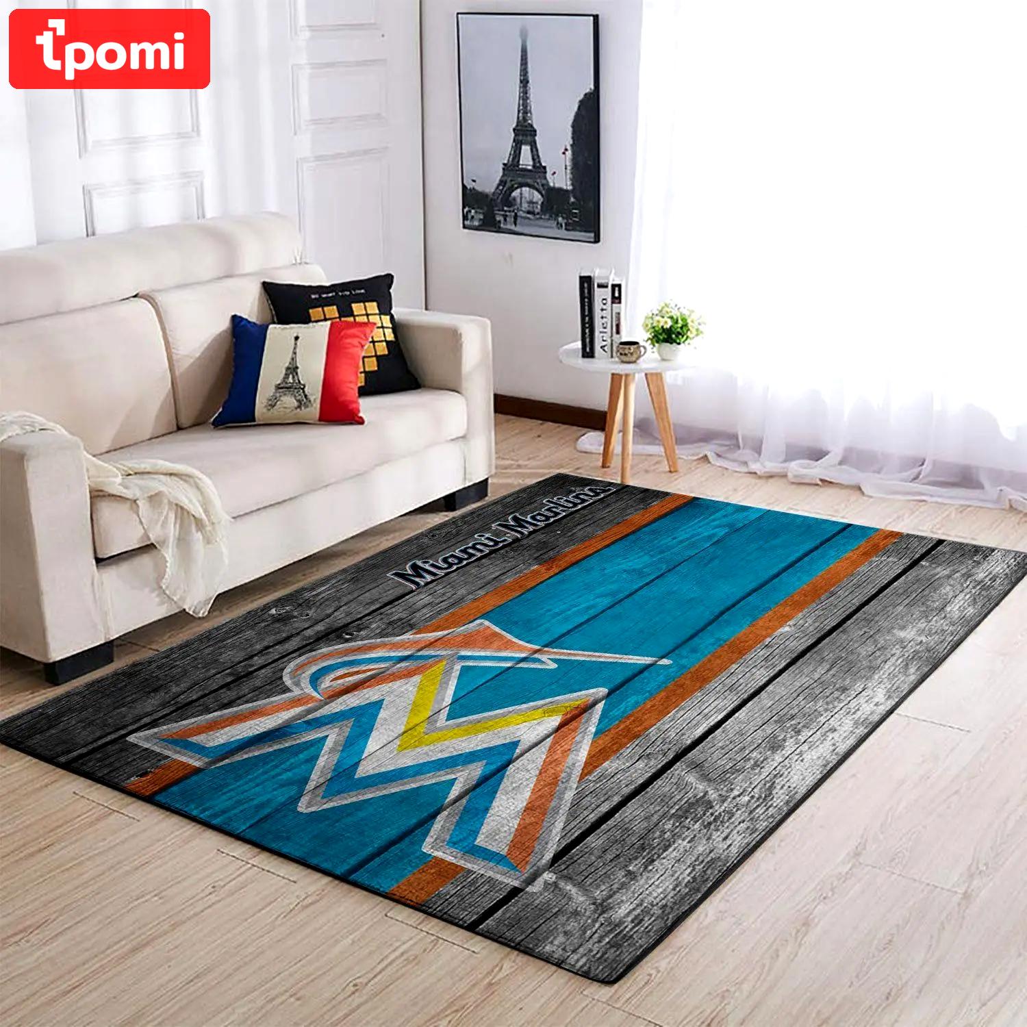 Miami marlins wooden area rug mlb team logo carpet living room rugs 3 Rectangle Rug