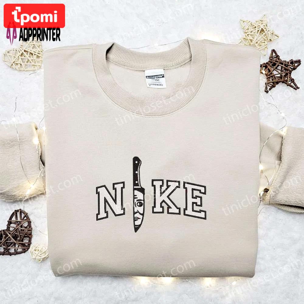 Michael mayer knife x nike embroidered tshirt: best halloween gift idea with nike inspired shirt Embroidered Shirt