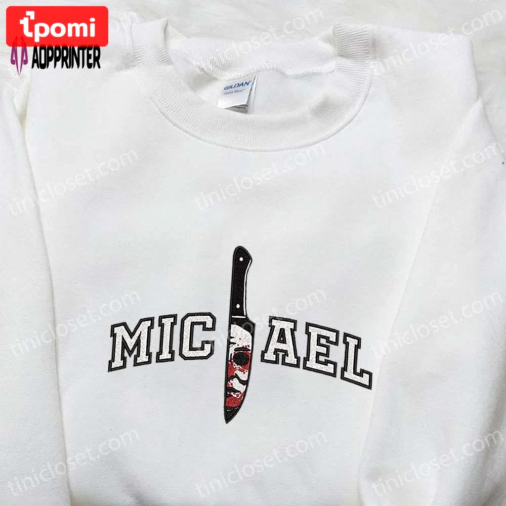 Michael myers knife embroidered shirt – horror movie characters & spooky design Embroidered Shirt