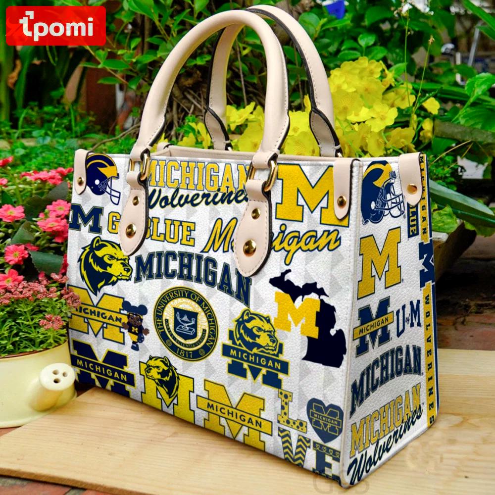 Michigan wolverines i0 leather bag g95 926 Women Leather Hand Bag