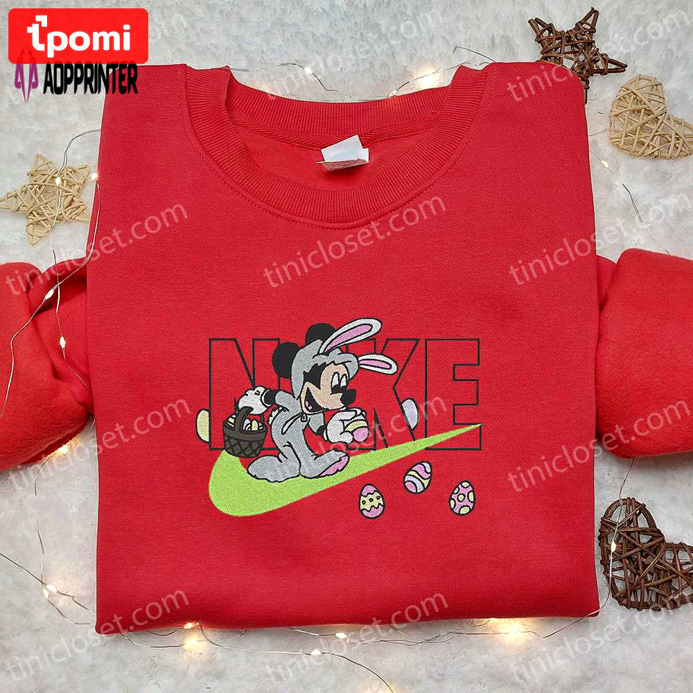 Mickey mouse bunny x nike cartoon embroidered shirt: custom easter gift with nike embroidery Embroidered Shirt
