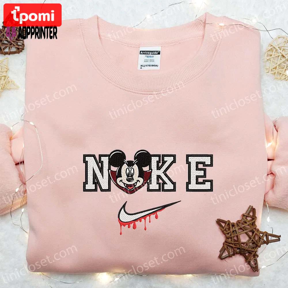 Mickey mouse dracula x nike embroidered hoodie & shirt: best halloween gift ideas Embroidered Shirt