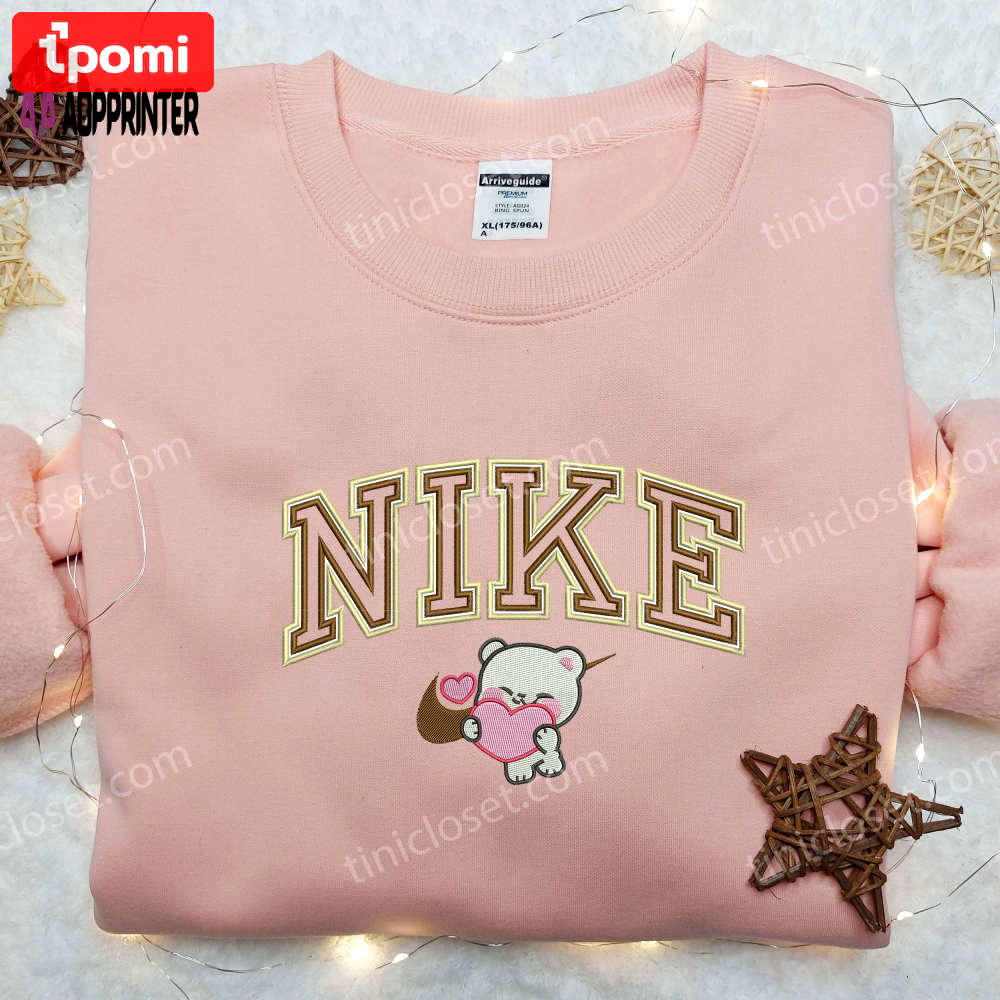 Milk bear love x nike swoosh embroidered shirt – cartoon & nike embroidered shirt Embroidered Shirt