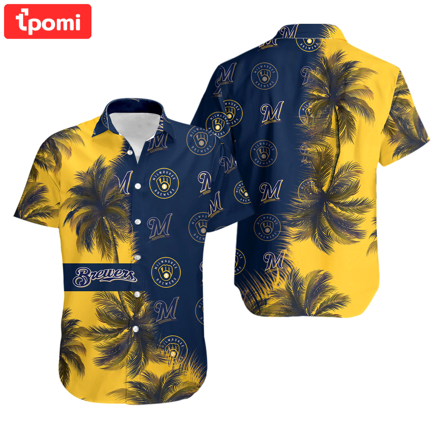 Milwaukee brewers hawaiian shirt brewers name tropical blue yellow hawaii shirt Hawaii Shirt Shorts & Flip Flops