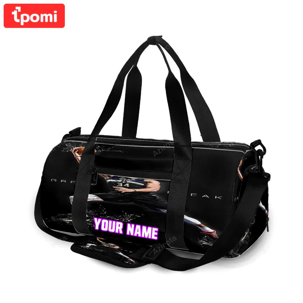 Milwaukee bucks 34 giannis antetokounmpo v28 personalized name travel bag gym bag 1685 Travel Bag