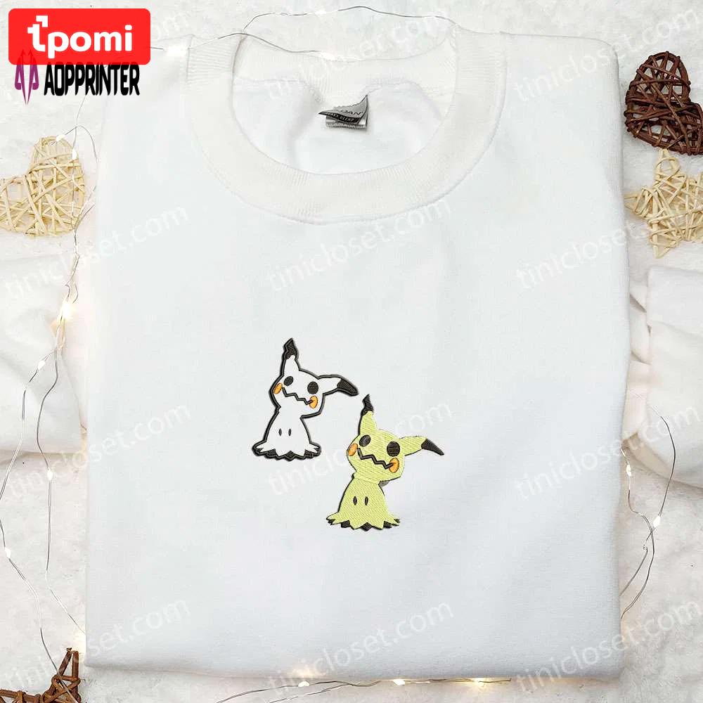 Mimikyu pokemon embroidered sweatshirt hoodie & t-shirt: anime-inspired apparel for pokemon fans Embroidered Shirt