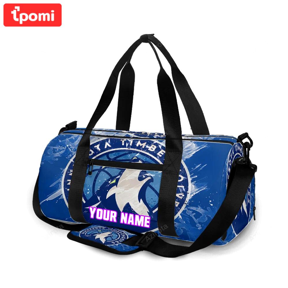 Minnesota timberwolves emblem v12 personalized name travel bag gym bag 225 Travel Bag