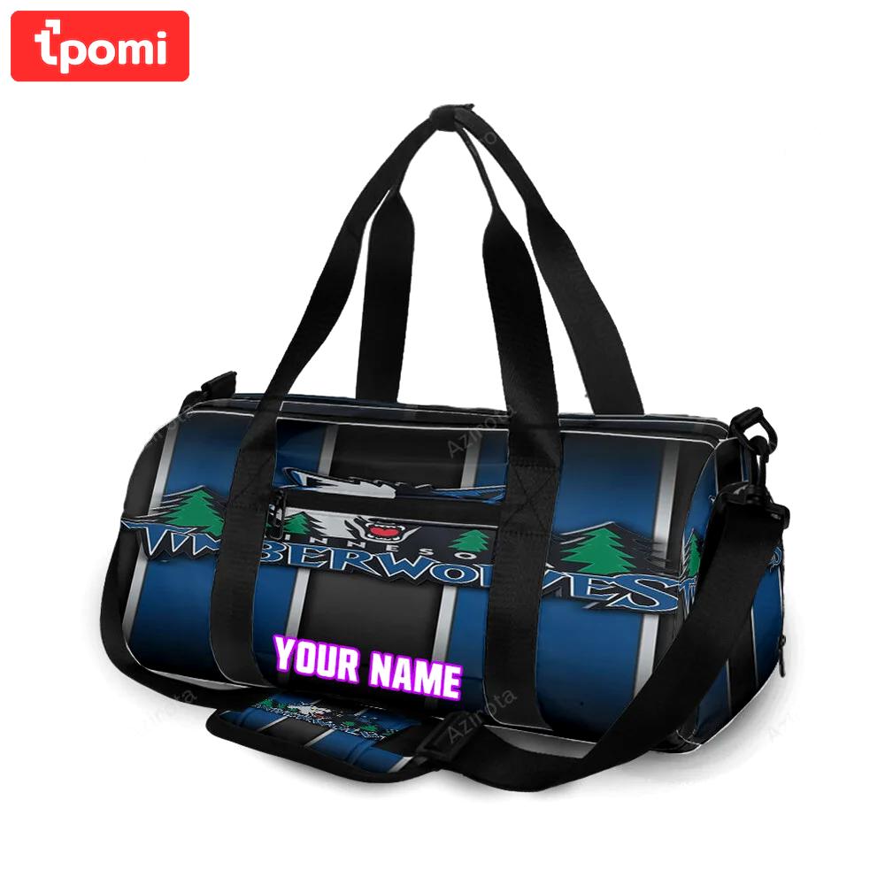 Minnesota timberwolves emblem v33 personalized name travel bag gym bag 1148 Travel Bag