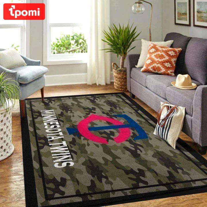 Minnesota twins camo style area rug mlb baseball team logo home decor rug v4625 Rectangle Rug