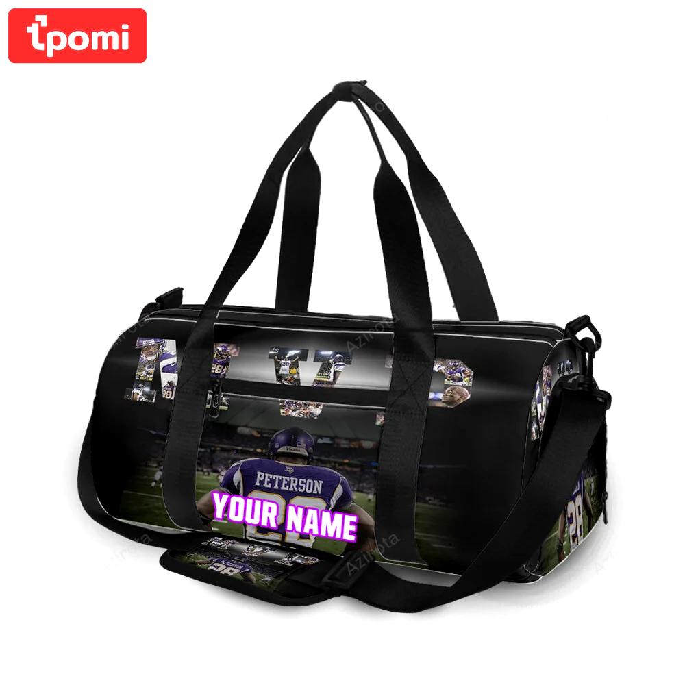 Minnesota vikings adrian peterson 28 personalized name travel bag gym bag 1767 Travel Bag