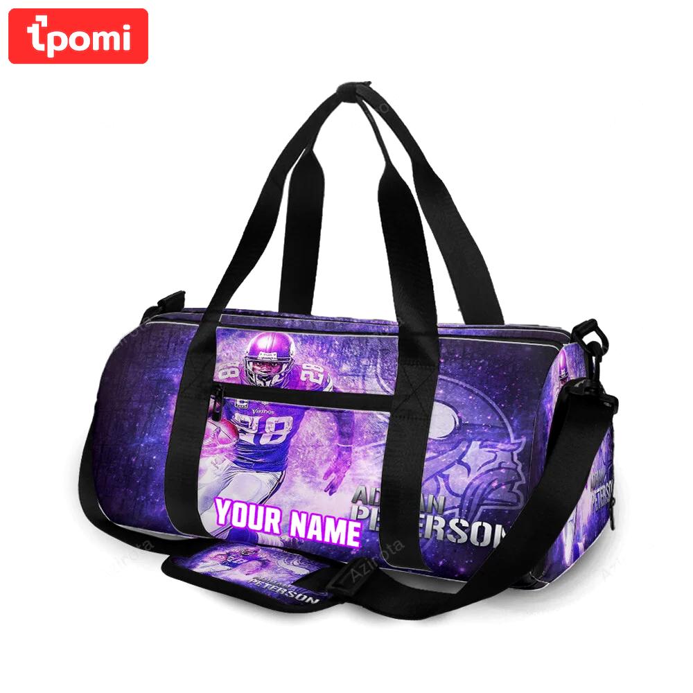 Minnesota vikings adrian peterson 28 v4 personalized name travel bag gym bag 710 Travel Bag