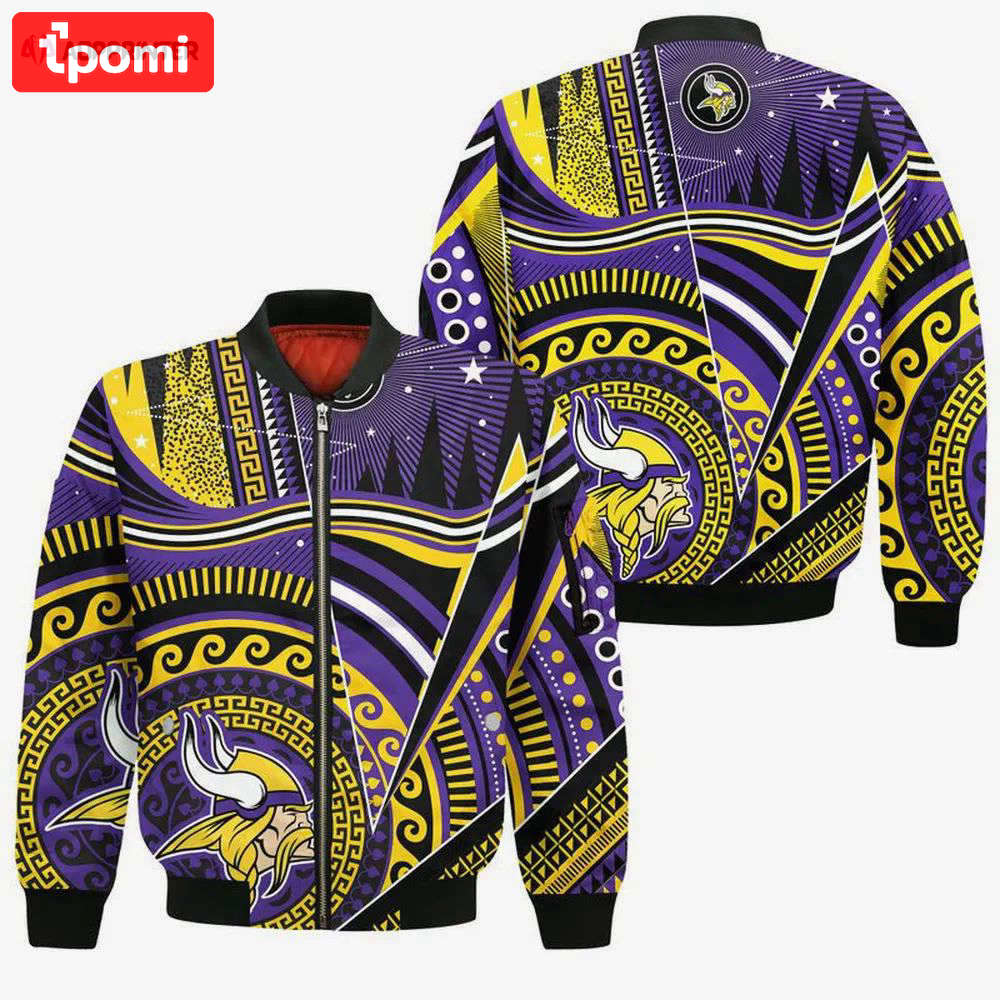 Minnesota vikings bohemian pattern bomber jacket- purpleyellow Bomber Jacket