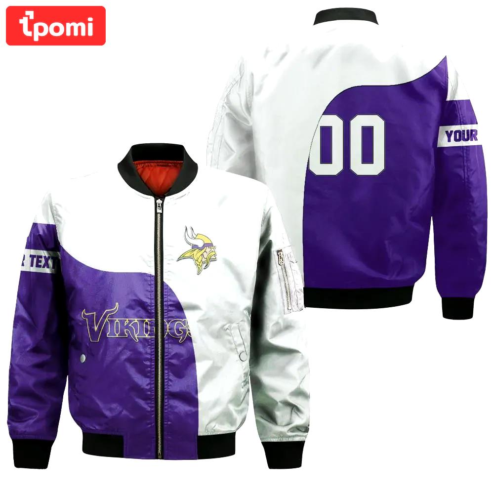 Minnesota vikings bomber jacket 3d printed curve style custom text and number Bomber Jacket