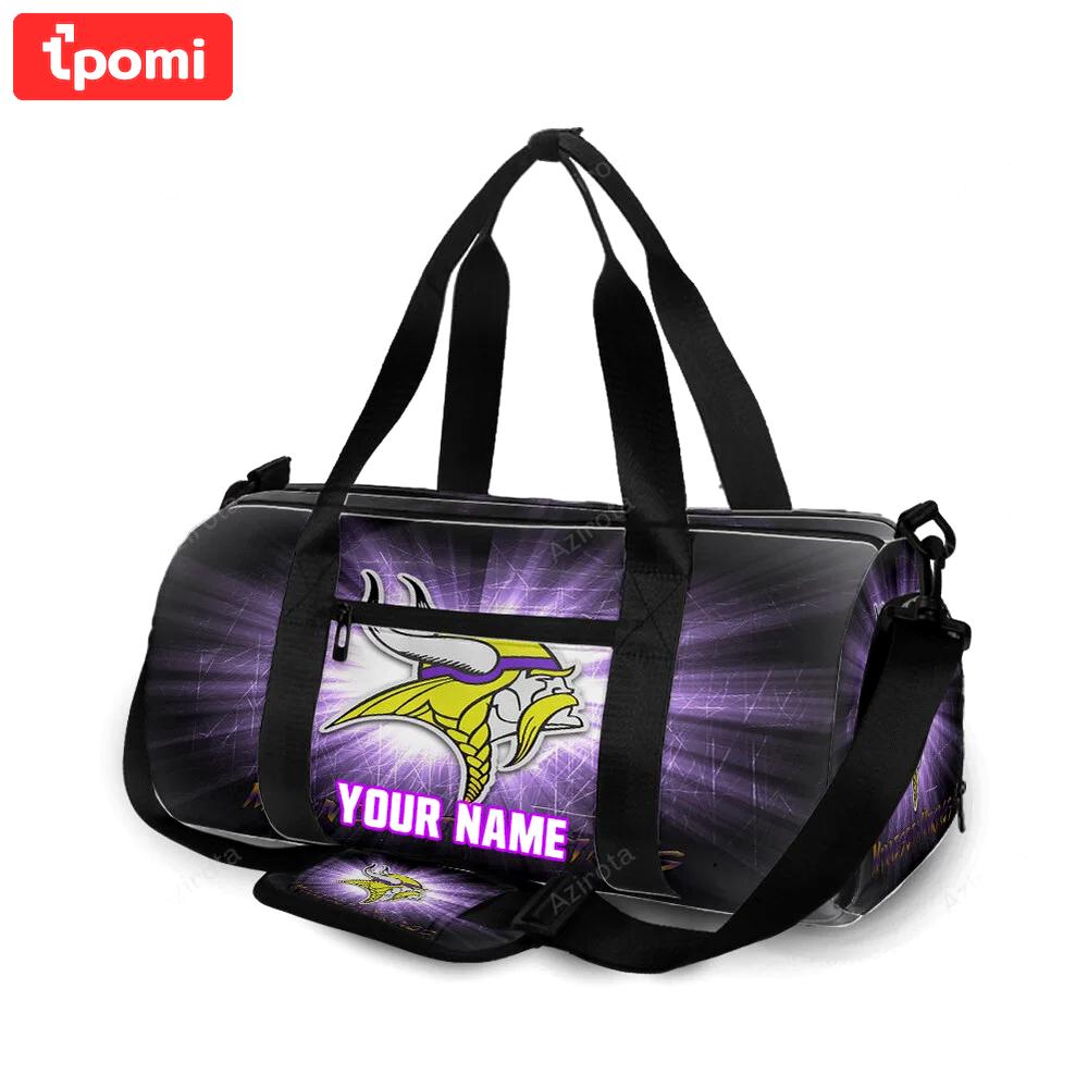 Minnesota vikings emblem scratch texture personalized name travel bag gym bag 1134 Travel Bag