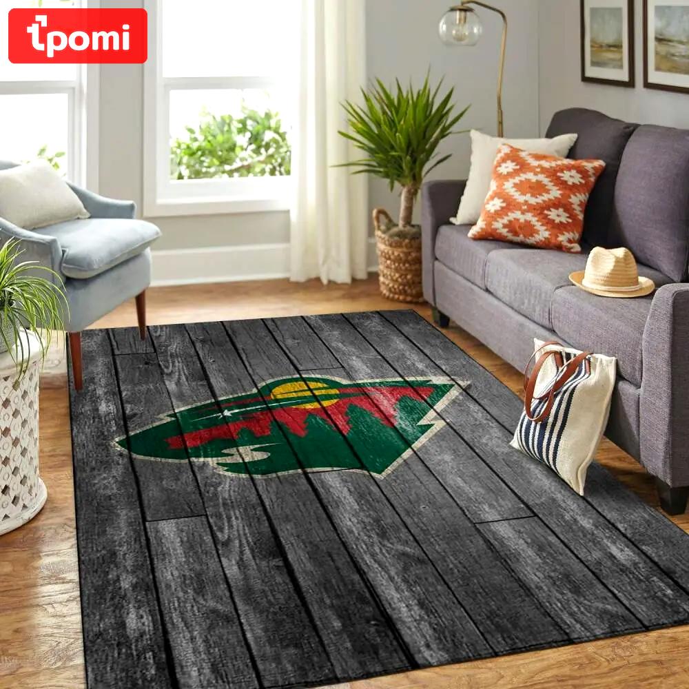 Minnesota wild nhl grey area rugs wooden style living room regtangle carpet Rectangle Rug