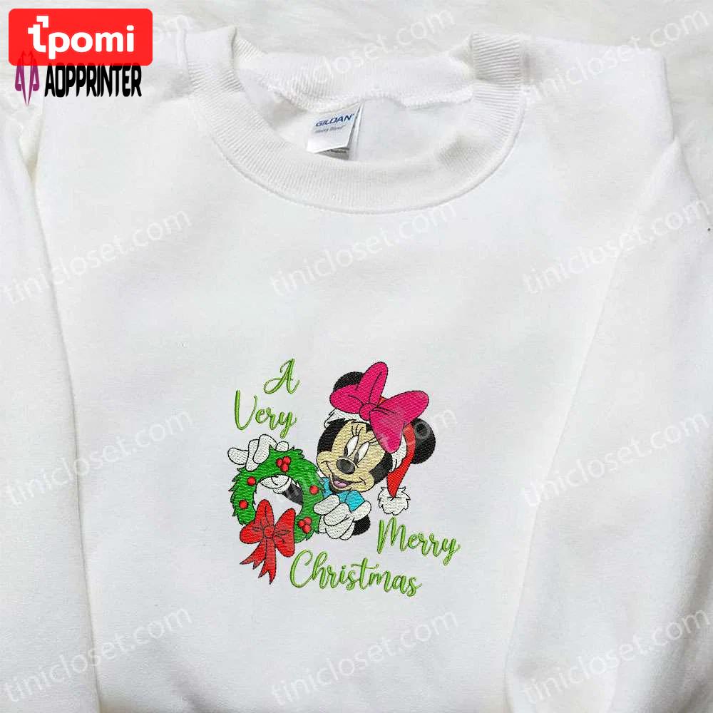 Minnie disney christmas wreath shirt & characters hoodie: best gifts for family Embroidered Shirt