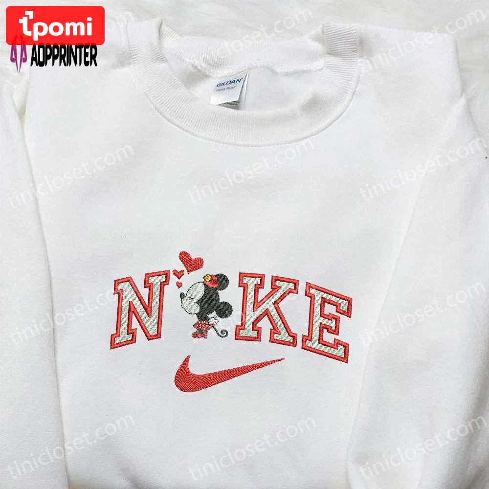 Minnie mouse heart x nike cartoon embroidered sweatshirt: disney characters & nike inspired shirt Embroidered Shirt
