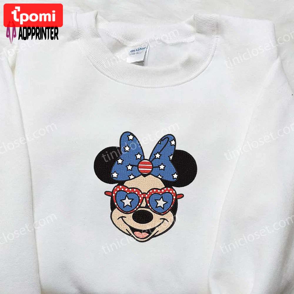 Minnie mouse love glasses embroidered shirt: disney independence day tee Embroidered Shirt