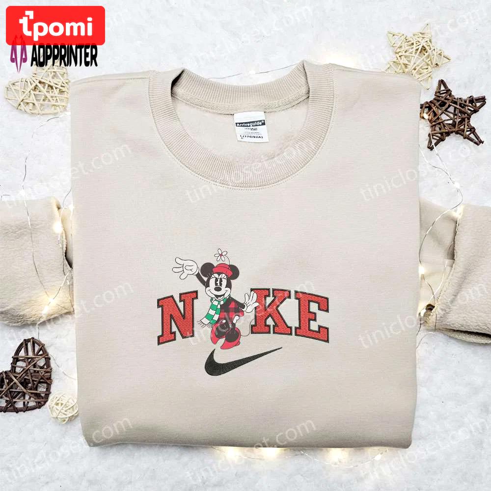 Minnie mouse retro x nike christmas sweatshirt: disney characters embroidered shirt perfect christmas gift! Embroidered Shirt