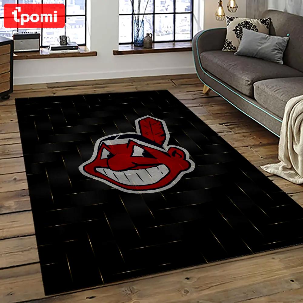 Mlb cleveland indians baseball team logo sport carpet rectangle area rug for living room ci2 Rectangle Rug