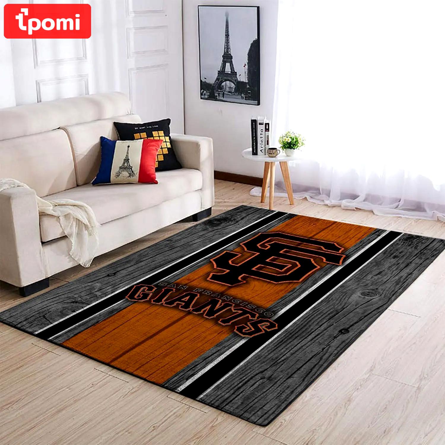 Mlb san francisco giants team logo area wooden style living room rug Rectangle Rug