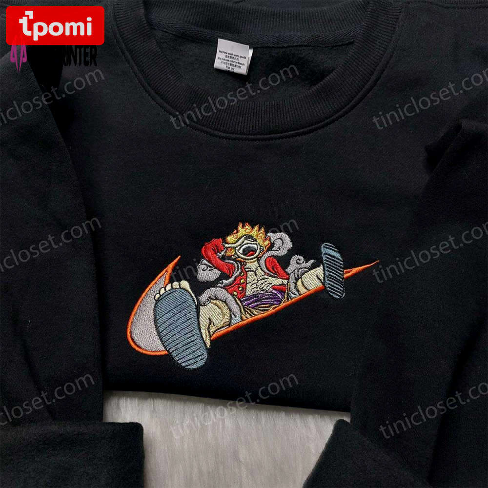 Monkey d luffy nike embroidered shirt one piece hoodie & custom swoosh sweatshirt: stylish anime apparel Embroidered Shirt