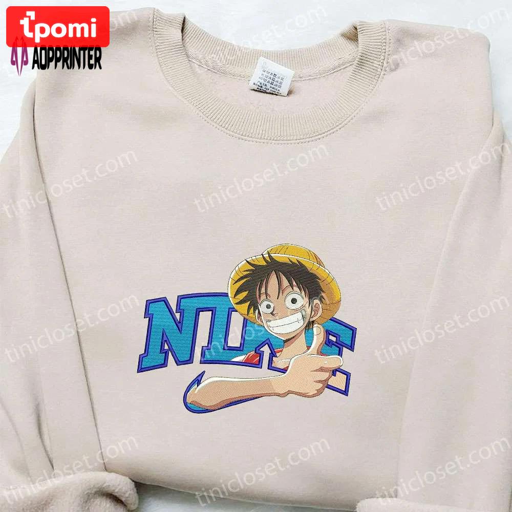 Monkey d luffy x nike anime sweatshirt & t-shirt: best family gift ideas Embroidered Shirt