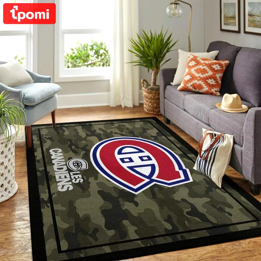 Montr©al canadiens nhl area rugs camo style living room carpet team logo home rug regtangle carpet floor decor home decor Rectangle Rug